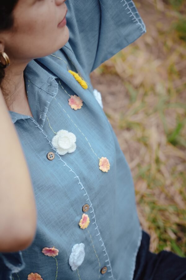 Azure Bloom Crop Shirt - Image 3